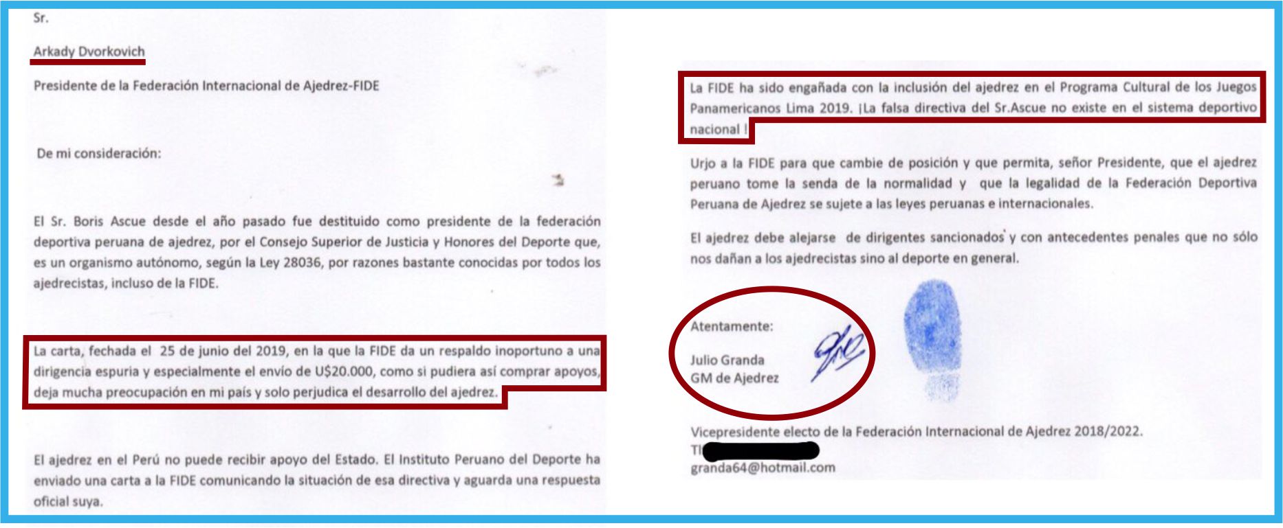 Carta abierta del GM Julio Granda dirigida a la FIDE sobre las  irregularidades de la FDPA - Torre 64 - Ajedrez Peruano